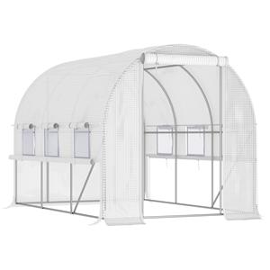Outsunny foliekas, ideaal voor plantenbescherming, 6 oprolbare ramen, deur met ritssluiting, roestvrijstalen frame, 2,95 x 2 x 2 m, wit | Aosom.nl