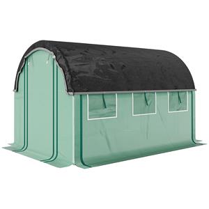 Outsunny 3 x 2 x 2 m Polytunnel Kas met Zonweringnet, Oprolbare Zijwanden, Plastic Afdekking, Stalen Frame, Groen