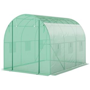Outsunny Polytunnel Kas met Kunststof Afdekking en Stalen Frame, Beleefbare Kas met Roldeuren, Groen