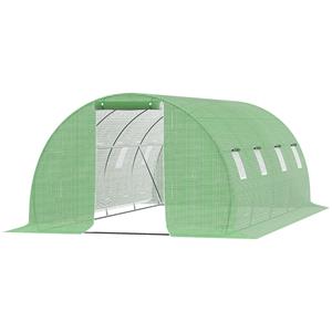 Outsunny kas, duurzame folie, 8 ramen met vliegengaas, stabiel stalen frame, eenvoudig op te zetten, 6 x 3 x 2 m, groen | Aosom.nl