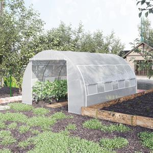 Outsunny tunnelkas, ruime opbergruimte, oprolbare wanden, deur met ritssluiting, gegalvaniseerd stalen frame, 4 x 3 x 2 m, wit | Aosom.nl