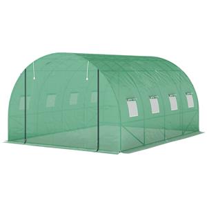 Outsunny Polytunnel Kas met Plastic Afdekking en Stalen Frame, Begehbare Kastent met Roldeuren, Groen