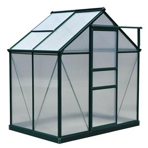 Outsunny Aluminium kas met dakraam en deur, 190 x 132 x 201 cm, Weerbestendig plantenhuis met fundering, Polycarbonaat, Groen + transparant | Aosom.nl