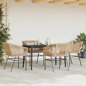 vidaXL 5-delige Tuinset met kussens poly rattan glas bruin