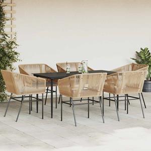 vidaXL 7-delige Tuinset met kussens poly rattan glas bruin