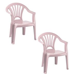 Merkloos Trendoz Kinderstoel van kunststof - 2x - roze - 35 x 28 x 50 cm - tuin/camping/slaapkamer -