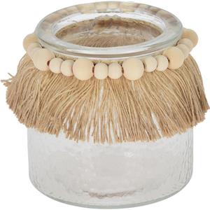 CosyDecor Windlicht Glas Met Rietkraag En Kralen 11cm