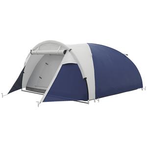 Outsunny Campingtent voor 3-4 Personen, Stevig, met Draagtas, 2 Openingen, Accessoires, Blauw