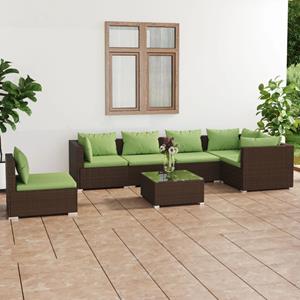 VidaXL 7-delige Loungeset met kussens poly rattan bruin