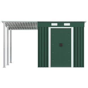 vidaXL Tuinschuur met verlengd dak 346x193x181 cm staal groen