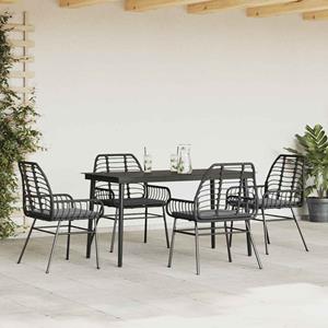 vidaXL 5-delige Tuinset met kussens poly rattan glas zwart