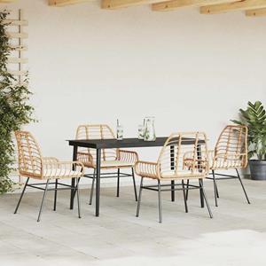 vidaXL 5-delige Tuinset met kussens poly rattan glas bruin