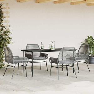 vidaXL 5-delige Tuinset met kussens poly rattan glas grijs