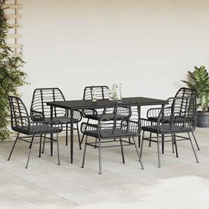 vidaXL 7-delige Tuinset met kussens poly rattan glas zwart