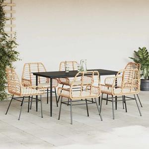vidaXL 7-delige Tuinset met kussens poly rattan glas bruin