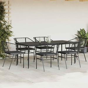 vidaXL 7-delige Tuinset met kussens poly rattan glas zwart