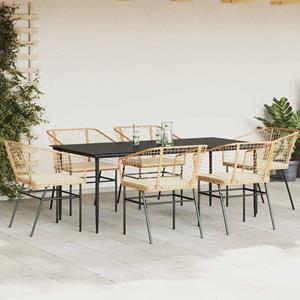 vidaXL 7-delige Tuinset met kussens poly rattan glas bruin