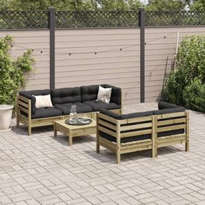 vidaXL 6-delige Loungeset met kussens geïmpregneerd grenenhout