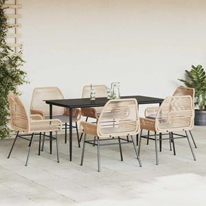 vidaXL 7-delige Tuinset met kussens poly rattan glas bruin