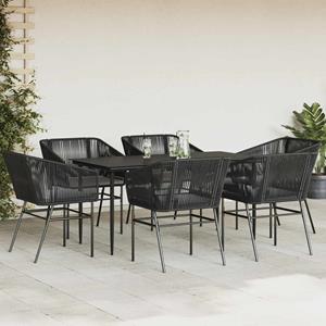 vidaXL 7-delige Tuinset met kussens poly rattan glas zwart
