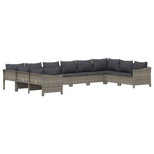 vidaXL 10-delige Loungeset met kussens poly rattan grijs