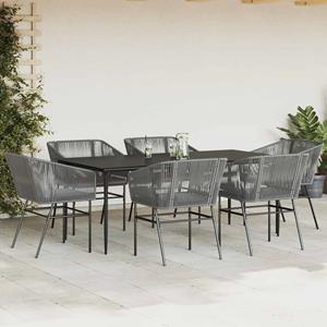 vidaXL 7-delige Tuinset met kussens poly rattan glas grijs