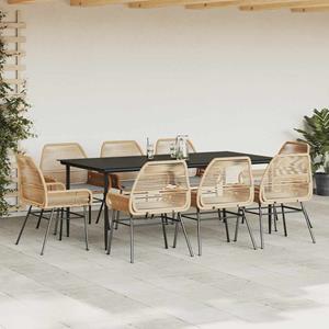vidaXL 9-delige Tuinset met kussens poly rattan glas bruin