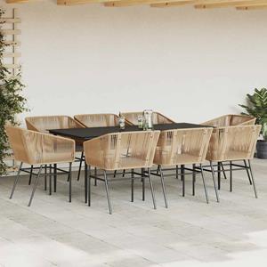 vidaXL 9-delige Tuinset met kussens poly rattan glas bruin
