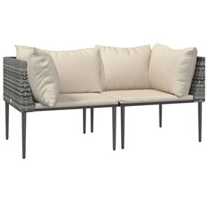 vidaXL Tuinhoekbanken met kussens 2 st poly rattan grijs