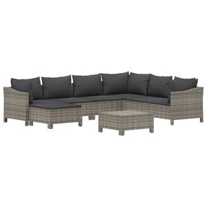 vidaXL 8-delige Loungeset met kussens poly rattan grijs