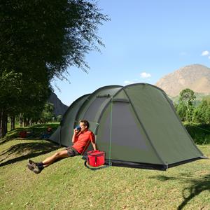 Outsunny kampeertent, ruim voor 3-4 personen, met twee binnenruimtes, ademend gaasraam, waterdicht, 4,75 x 2,64 x 1,72 m, groen | Aosom.nl