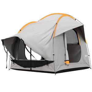 Outsunny Auto-zeil kampeertent, weerbestendig, 3 deuren, eenvoudig op te zetten, 239 x 210 x 210 cm, oranje, blauw | Aosom.nl