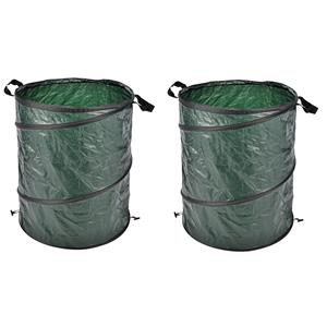 HI 2x stuks pop-up tuinafvalzak - groen - 130 liter - afval - opruimen - vuilnis - tuinafval -