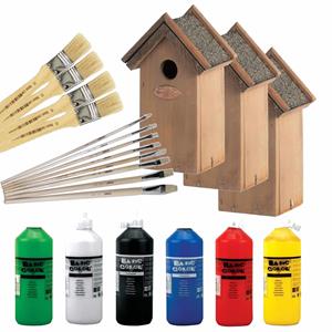 Lifetime Garden 8x stuks houten vogelhuisje/nestkastje 22 cm - Zelf schilderen pakket - verf/kwasten -