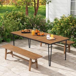 Costway Tuintafel van Acaciahout Tuin Eettafel voor 8 Personen Rechthoekige Terrastafel Biertafel met 5 cm Parasolgat 200 x 90 x 75 cm