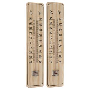 Pro Garden Set van 2x stuks binnen/buiten thermometers hout 22,5 x 5 cm -
