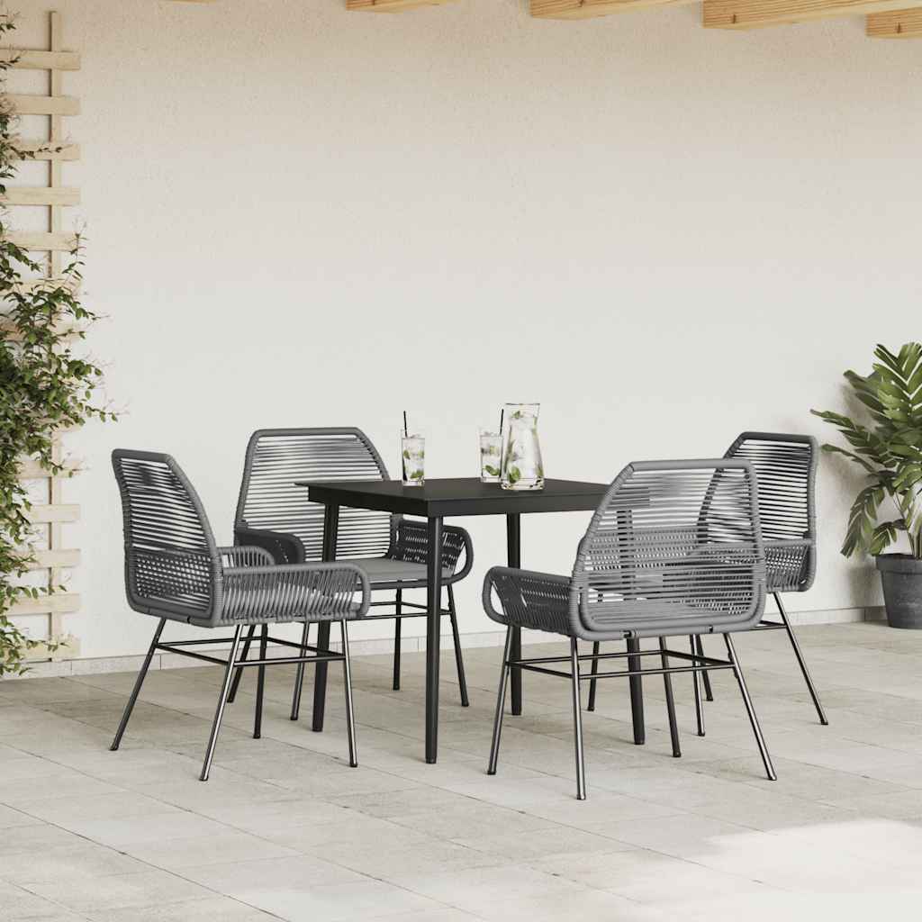 vidaXL 5-delige Tuinset met kussens poly rattan glas grijs