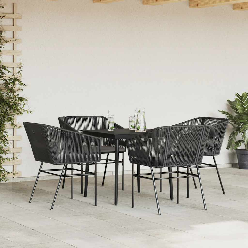 vidaXL 5-delige Tuinset met kussens poly rattan glas zwart