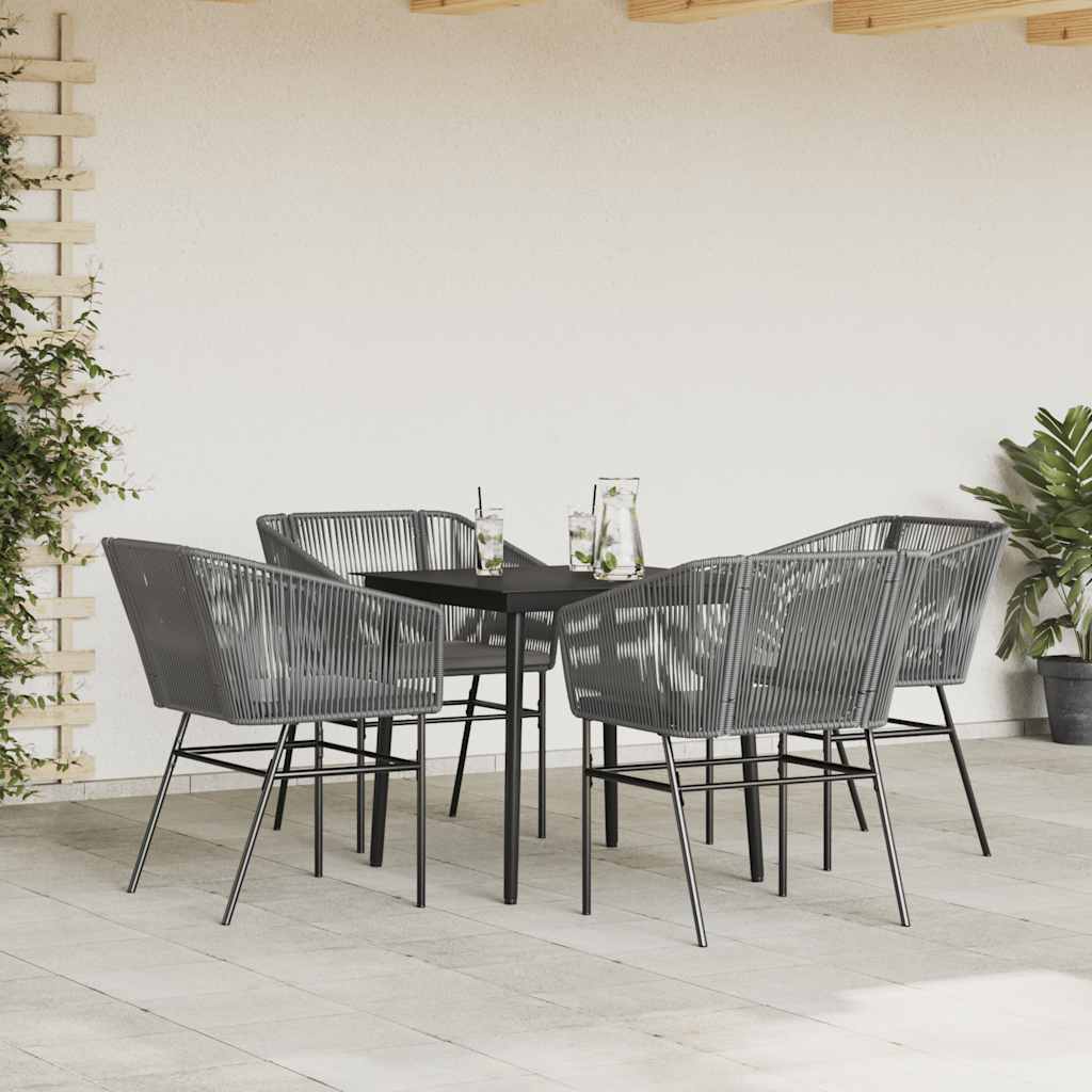 vidaXL 5-delige Tuinset met kussens poly rattan glas grijs