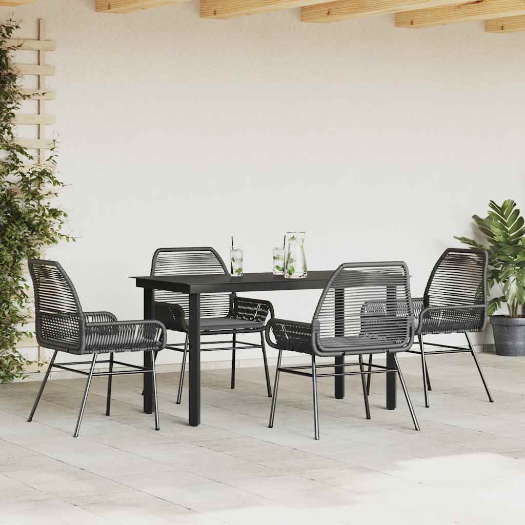 vidaXL 5-delige Tuinset met kussens poly rattan glas zwart