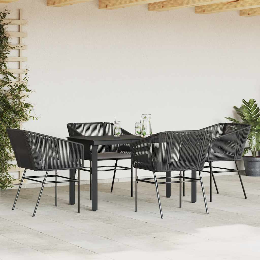 vidaXL 5-delige Tuinset met kussens poly rattan glas zwart