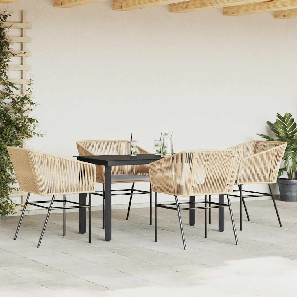 vidaXL 5-delige Tuinset met kussens poly rattan glas bruin