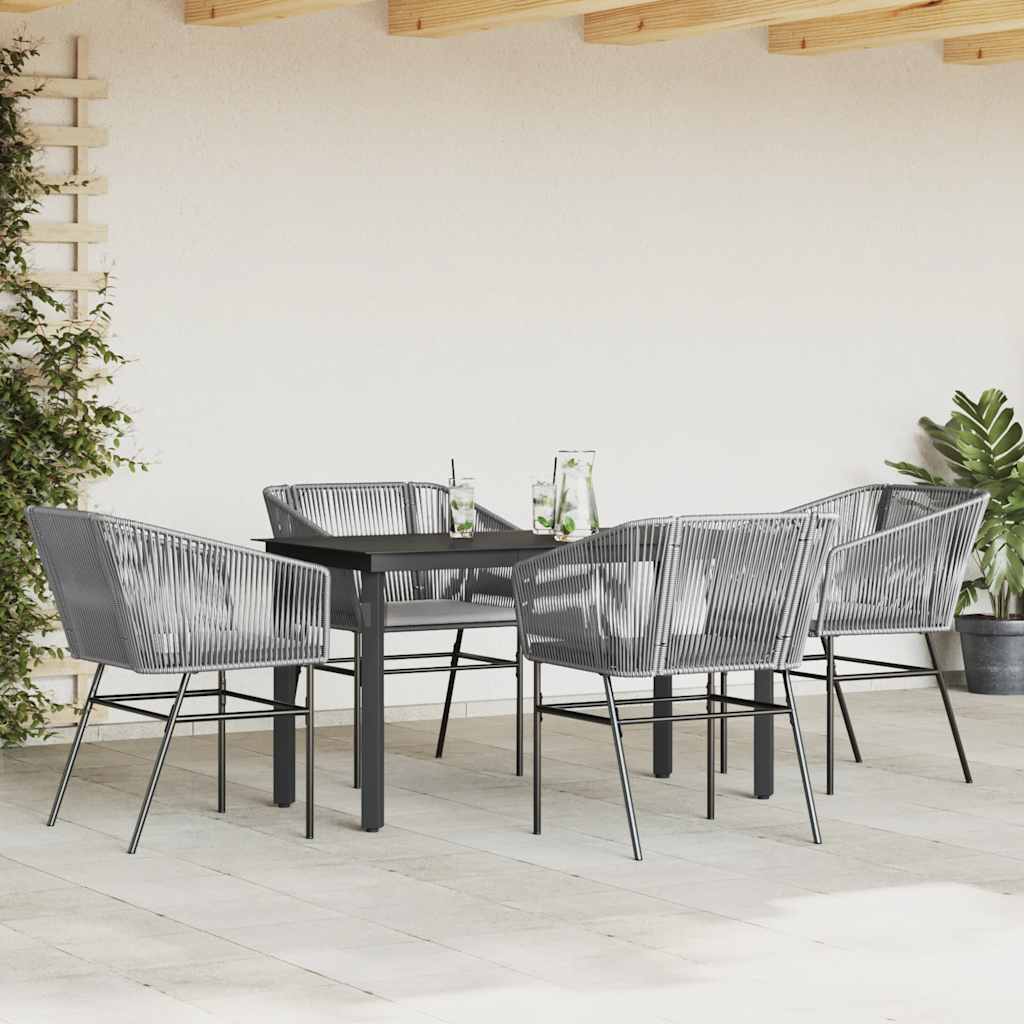vidaXL 5-delige Tuinset met kussens poly rattan glas grijs