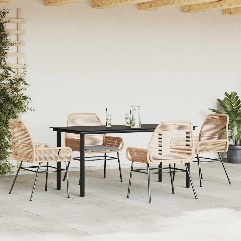vidaXL 5-delige Tuinset met kussens poly rattan glas bruin