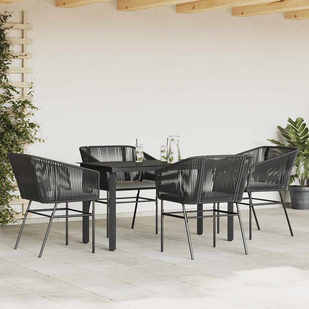 vidaXL 5-delige Tuinset met kussens poly rattan glas zwart