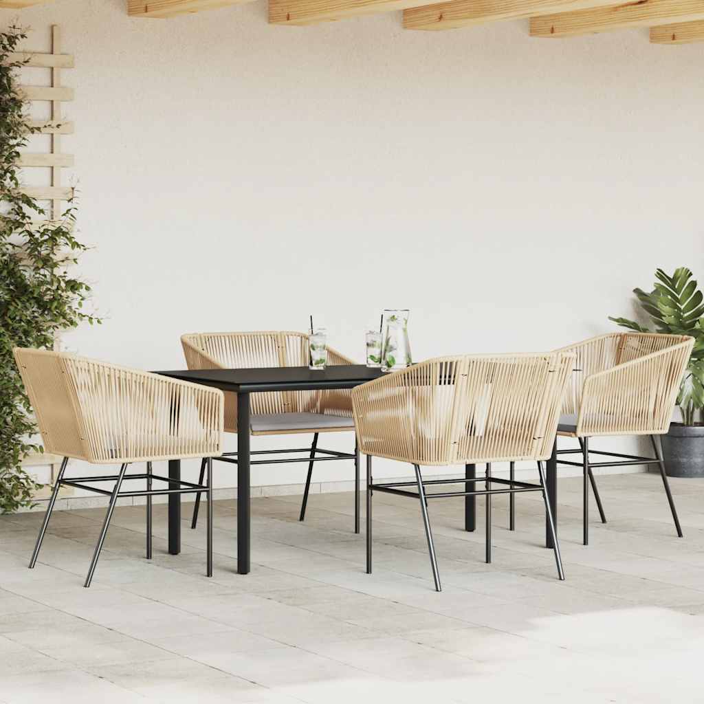 vidaXL 5-delige Tuinset met kussens poly rattan glas bruin