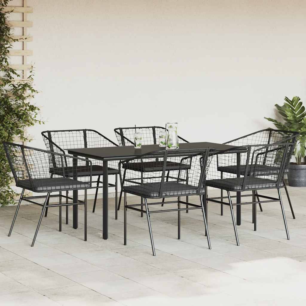 vidaXL 7-delige Tuinset met kussens poly rattan glas zwart