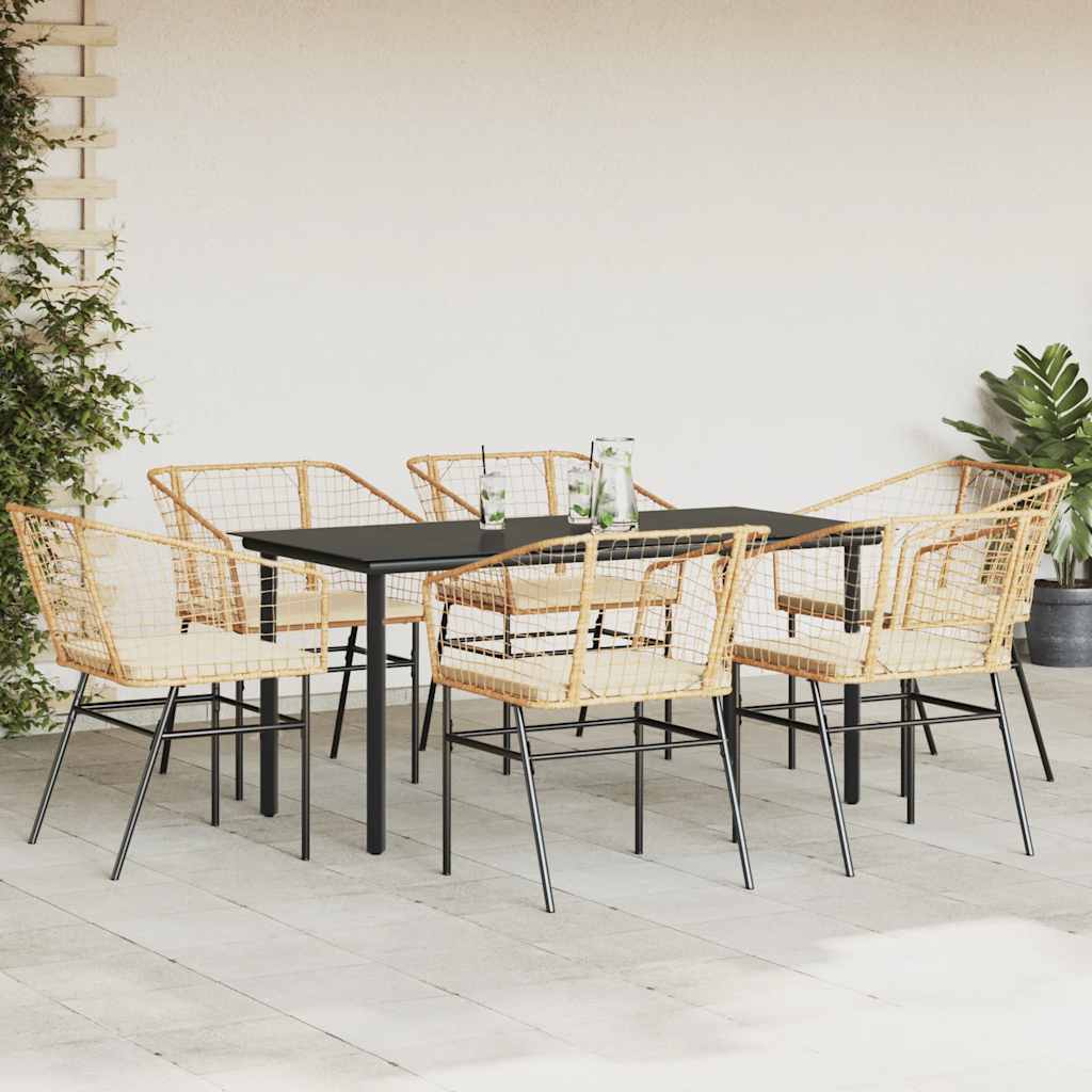 vidaXL 7-delige Tuinset met kussens poly rattan glas bruin