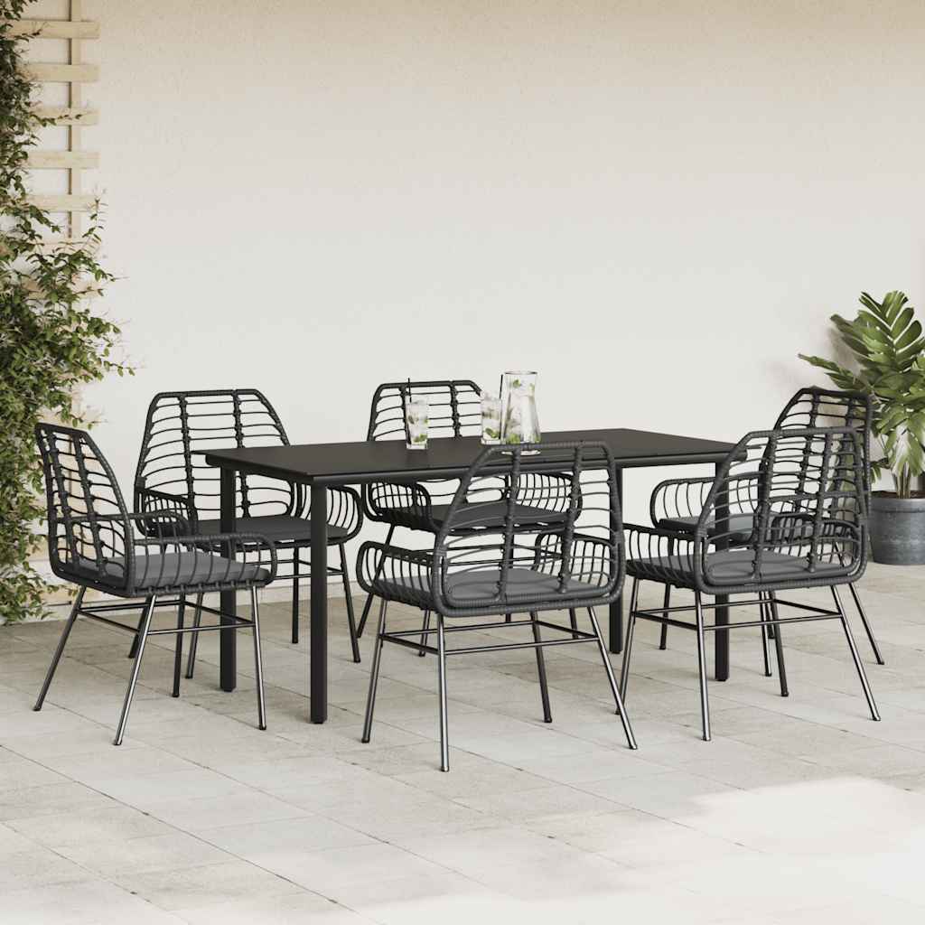 vidaXL 7-delige Tuinset met kussens poly rattan glas zwart