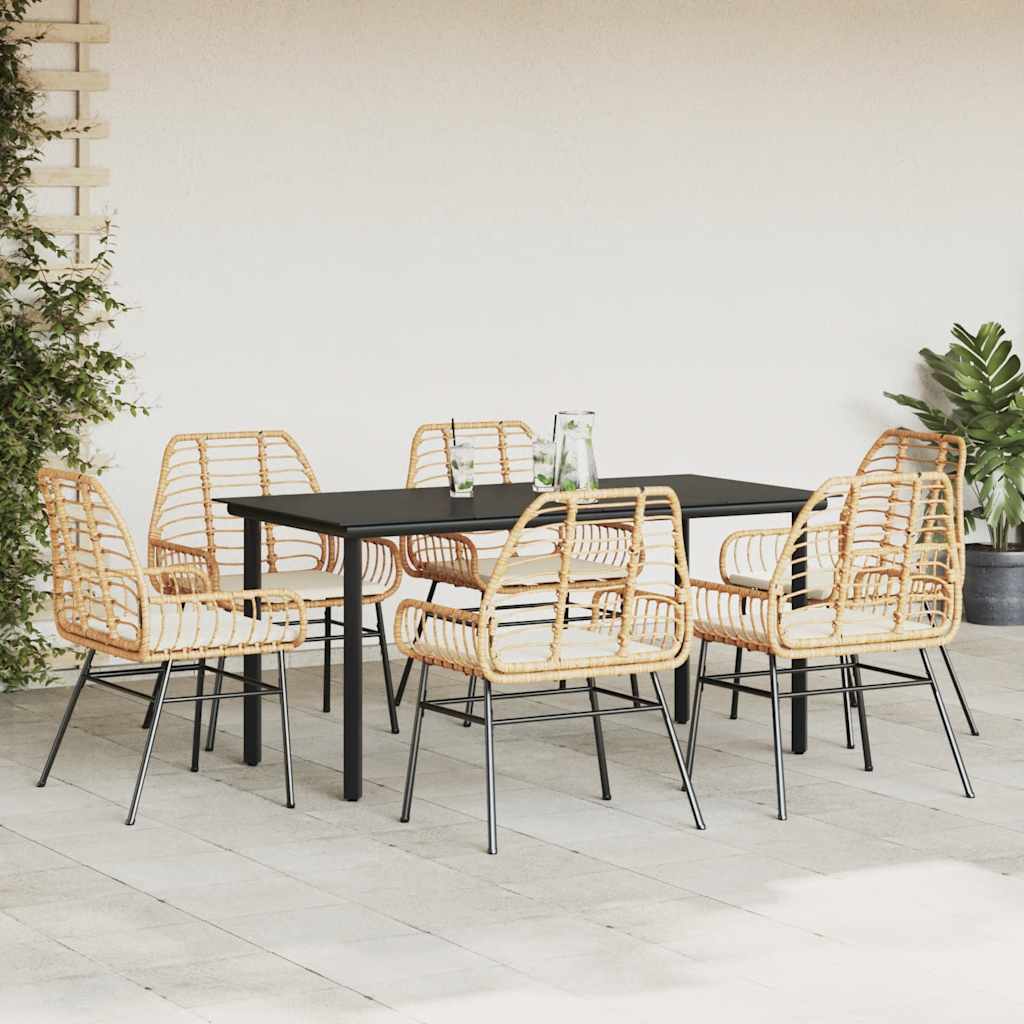 vidaXL 7-delige Tuinset met kussens poly rattan glas bruin